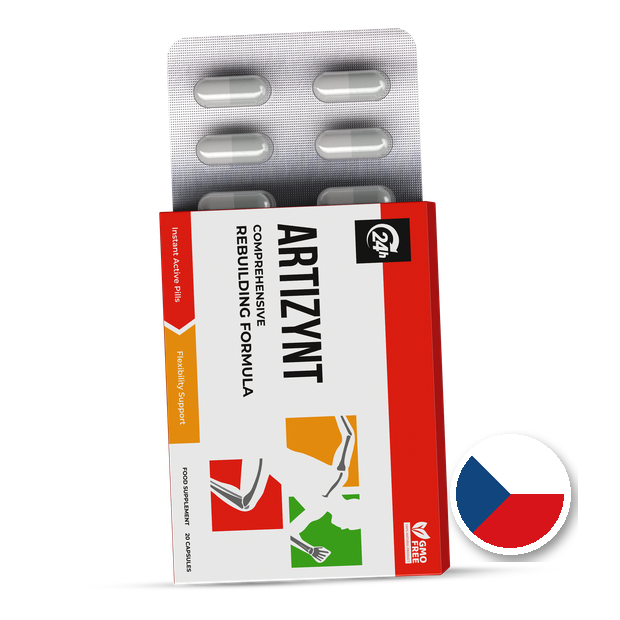 Krabička ArtiZynt Capsules s blistrem kapslí — červenobílý obal, 20 kapslí