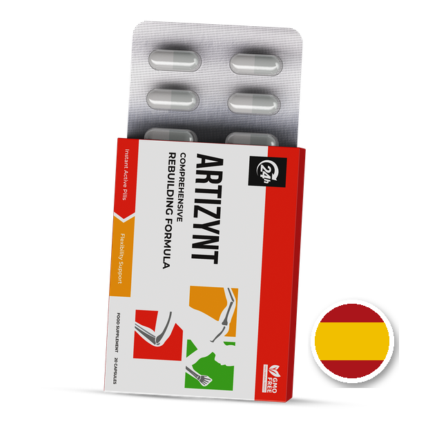 Caja de ArtiZynt Capsules con blíster de cápsulas — envase rojo y blanco, 20 cápsulas